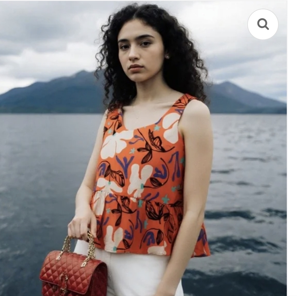 Paul Smith Orange Floral Print Sleeveless Peplum Top